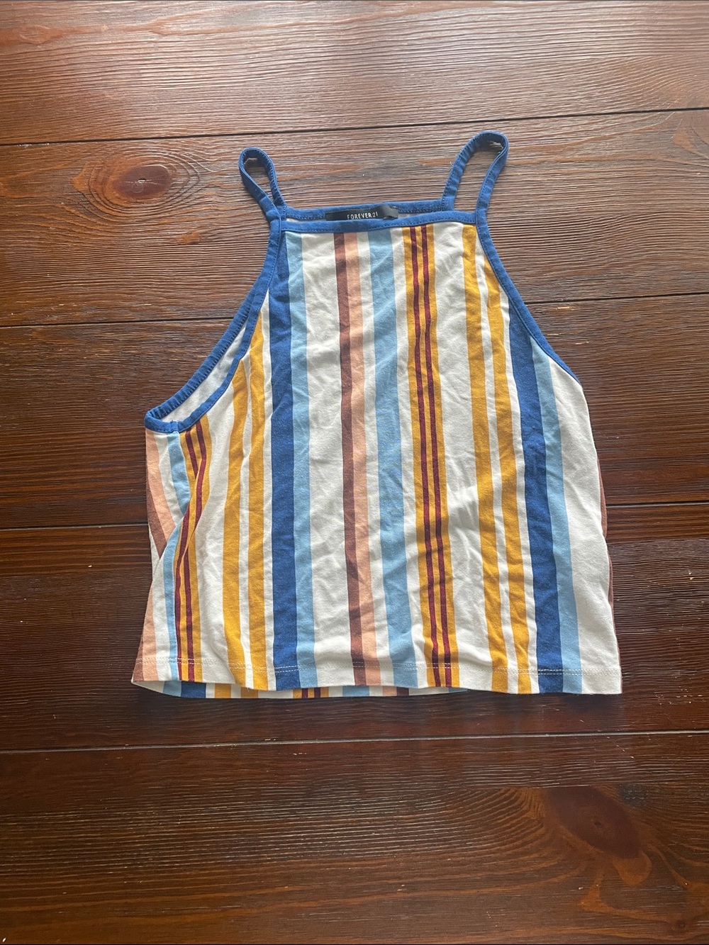 Forever 21 Striped Cropped Tank Top in Blue, Yellow, Brown